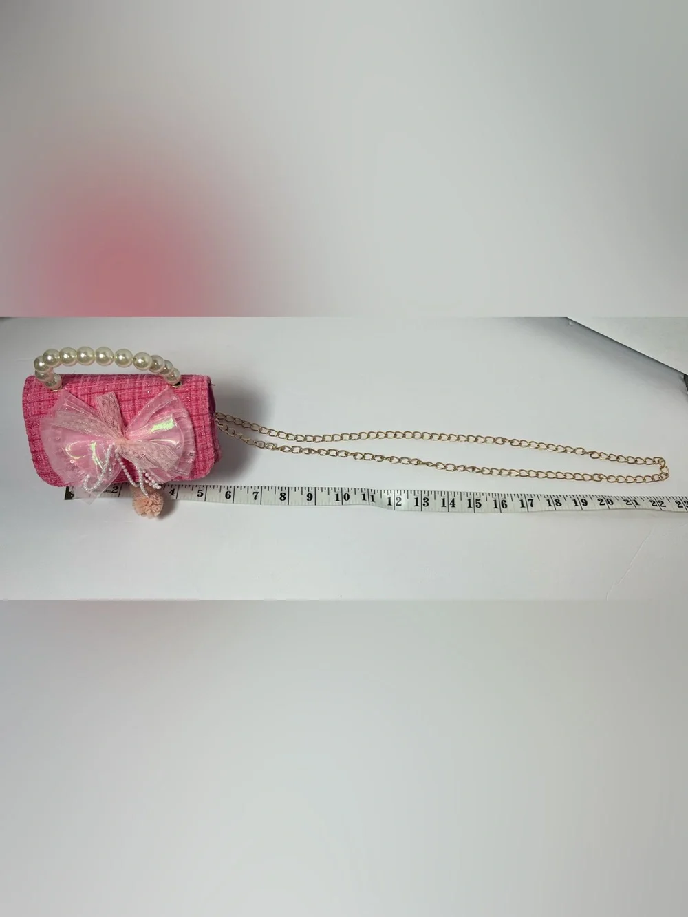 NWOT Girls Pink Tweed Pearl Handle Bow Mini Crossbody Purse